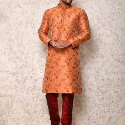RANAK Men Floral Regular Mandarin Collar Kurta with Churidar-picture-10