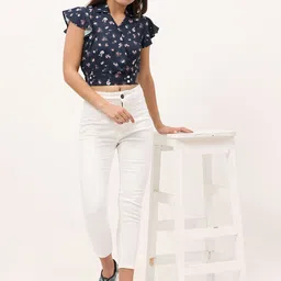 URBAN POCHE Women Floral Printed Flutter Sleeve Shirt Style Crop Top-picture-28