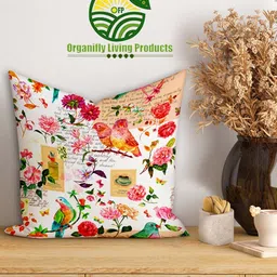 Organifly Living Products White & Red Floral Printed Square Cushion Cover-4