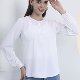 all about you Solid Gathered or Pleated Cuffed Sleeves Regular Cotton Top-image-34