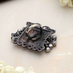 Adwitiya Collection Oxidised Stone Studded Square Finger Ring-6