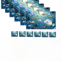 REVEXO 12Pc Blue & Green Printed Non Slip Table Placemats With Coasters image 3