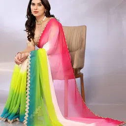 FABMORA Colourblocked Sequinned Poly Georgette Saree  with Blouse Piece-image-46