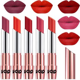 VOLO Set Of 5 Creme Matte Lipstick-3.5g Each -Rose Pink- Coral- Tomato Red- Pink- Orange-38