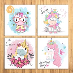 Wens I Love Unicorn Sparkle Laminated Wall Panels Set of 4 - Multicolor-image-6