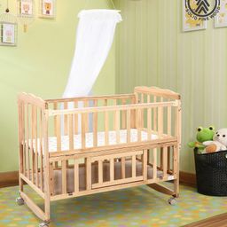 Babyhug Montana Wooden Cot Cum Rocker with Mosquito Net - Natural-16
