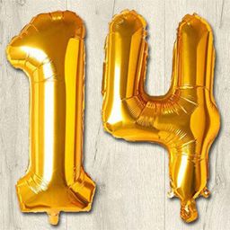 Shopperskart 14 Number Foil Balloons with Straw - Golden-image-64