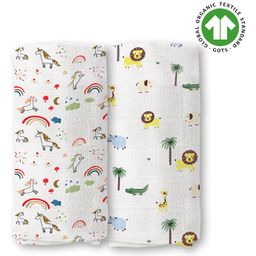Mom's Home Cotton Muslin Swaddle Wrapper Animal Print Pack of 2 - White-10