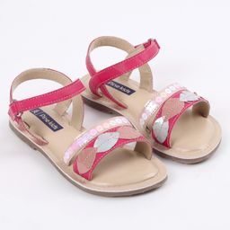 Pine Kids Party Wear Sandals Sequin & Cutwork Detail - Pink-image-48