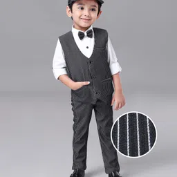 Robo Fry Full Sleeves Party Suit with Bow and Cap Stripes - Black-picture-21