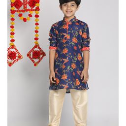 Vastramay Full Sleeves Flower Print Kurta Pyjama - Blue-image-85