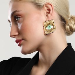 SOHI The Dented Evil Eye Gold-Plated Pearls Beaded Square Studs-13