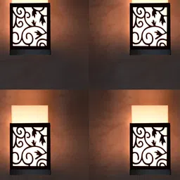 Gojeeva Black 4 Pieces Wooden Square Shaped Wall Lamps-image-43
