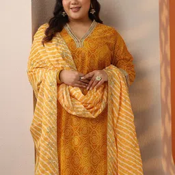 EXTRA LOVE BY LIBAS Bandhani Printed Thread Work Straight Kurta With Palazzos & Dupatta-picture-16