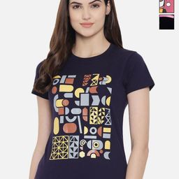 Dreambe Women Pack of 3 Geometric Printed Round Neck Cotton T-shirts-image-92