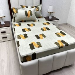 Pure Decor Green & Grey Geometric 250 TC Pure Cotton Single Bedsheet Set 1.73 m x 2.36 m-image-57
