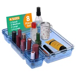 Kuber Industries Blue & Transparent 8 Pieces Makeup Organisers-26