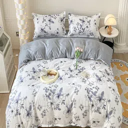 JC HOME Grey & White Floral Printed Regular Double Extra Large Bedding Set-image-12