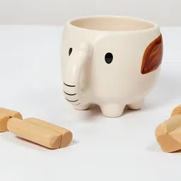 Kraftlik Handicraft White & Brown Elephant Shaped Ceramic Coffee Mug-picture-32