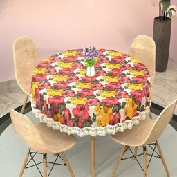 Myntra Elegant Homes White Floral Waterproof Plastic Round 4-Seater Table Cover-image-6