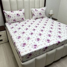 Pure DecorVelar Fur Sib White Floral Cotton 300 TC King Bedsheet Set 2.74 m x 2.74 m-image-25