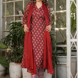 BAPS Women Floral Printed Regular Pure Cotton Kurta with Trousers & With Dupatta-picture-4