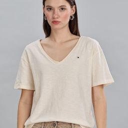 Tommy Hilfiger Women Printed V-Neck Drop-Shoulder Sleeves Organic Cotton T-shirt-image-85