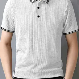 Fashion2wear Men Self Design Polo Collar T-shirt-image-80
