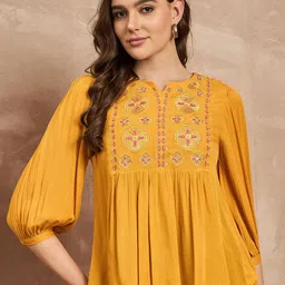 all about you Floral Embroidered Ethnic Crepe Top-image-98