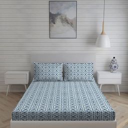 Living scapes by Pantaloons Blue & White 220TC Cotton King Bedsheet Set 2.74 m x 2.74 m-image-84