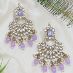 I Jewels Gold-Plated Contemporary Kundan Stud Chandbalis Earrings-6