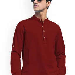 univibe Men Band Collar Roll-Up Sleeves Straight Short Kurta-picture-6