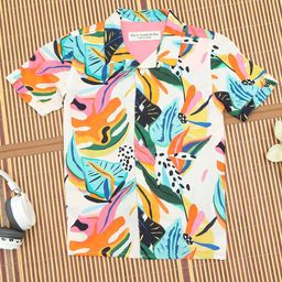The Lion and The Fish Boys Relaxed Fit Cuban Collar Abstract Printed Casual Shirt-5