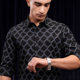 HIGHLANDER Men Spread Collar Textured Slim Fit Casual Shirt-picture-0