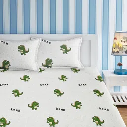 URBAN DREAM White & Green Graphic 210 TC Queen Bedsheet with 2 Pillow Covers-image-76