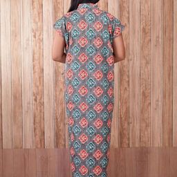 CLYMAA Grey Cotton Blend Maxi Printed Nightdress-image-32