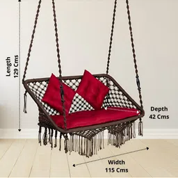 Swingzy Brown & Red Square Shaped Hammock Swing With Cushion image 5
