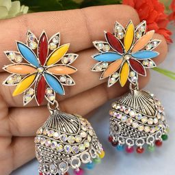 MEIRA JEWELLERY Silver-Plated Artificial Stones Studded Dome Shaped Jhumkas-picture-39
