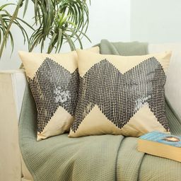 HOMPRIN 2 Pieces Cream Geometric PrintedSquare Cushion Cover-image-58