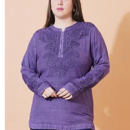 SAAKAA Women Ethnic Motifs Embroidered Mandarin Collar Top-picture-43