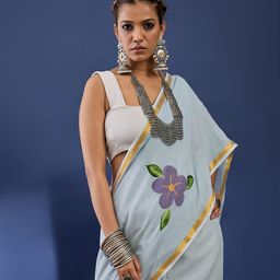 Taavi Floral Hand Block print Pure Cotton Block Print Saree-image-87
