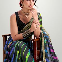 Mitera Women Striped Printed Sequinned Pure Chiffon Leheriya Saree-picture-30