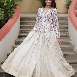 ZIBLON Ethnic Motifs Embroidered Cotton Ready to Wear Lehenga With Blouse-picture-33