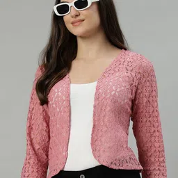 UnaOne Floral Embroidered Cotton Lace Open Front Shrug-15