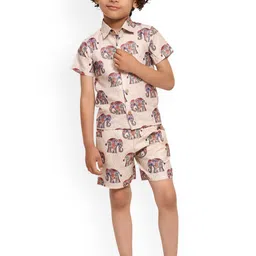 Funny Bones Clothings Boys Royal Elephant Printed Shirt With Shorts-image-97