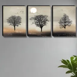 Myntra Elegant Homes Beige & Black 3 Pieces Tree & Sun Wall Art-image-93