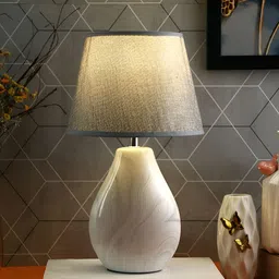 TAYHAA Grey & White Printed Ceramic Contemporary Frustum Shaped Table Lamp-41
