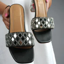 Vaidaan Women Embellished Block Mules with Bows-12