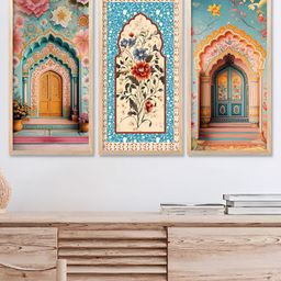 Kotart Brown & Blue 3 Pieces Floral and Botanical Wooden Wall Paintings-image-87