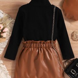 Xsole Girl Colourblocked Leather Fit & Flare Dress-image-56